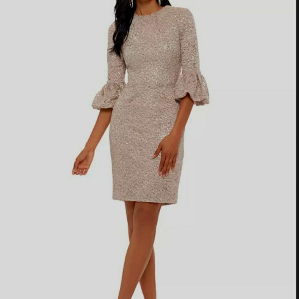 Betsey & Adams grey silver flair sleeve dress 12 - Picture 2 of 10